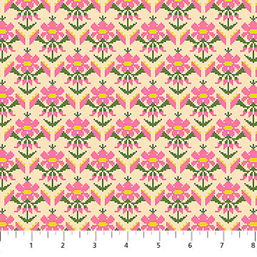 Heiress Posey Sweet Cream Pink Green Anna Maria Textiles Northcott Cotton Fabric NC-AMT1013-28C