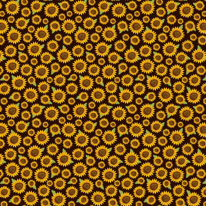 Hello Fall Sunflowers Autumn Beauty Brown Gail Cadden Timeless Treasures Cotton Fabric TT-CD2129-BROWN