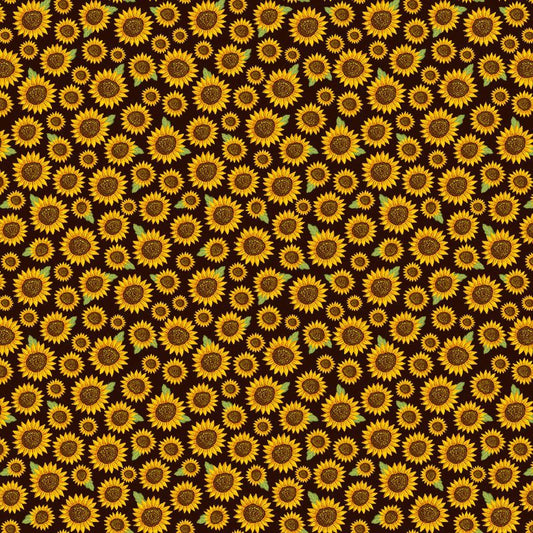 Hello Fall Sunflowers Autumn Beauty Brown Gail Cadden Timeless Treasures Cotton Fabric TT-CD2129-BROWN