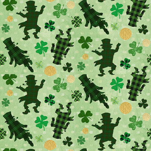 Hello Lucky Tossed Leprechaun Green Andrea Tacheira Henry Glass Cotton Fabric HG-9739-66