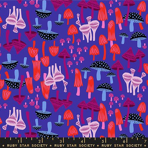Hello Alice Mushroom Land Nature Kitsch Blacklight Purple Sarah Watts Ruby Star Society Moda Cotton Fabric MD-RS2124-14