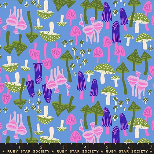 Hello Alice Mushroom Land Nature Kitsch Lindley Blue Sarah Watts Ruby Star Society Moda Cotton Fabric MD-RS2124-13