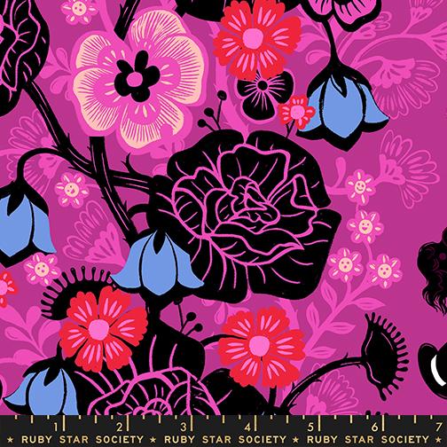 Hello Alice Rabbit Hole Damask Floral Berry Purple Sarah Watts