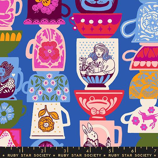 Hello Alice Tea Party Housewares Kitsch Children Blue Ribbon Sarah Watts Ruby Star Society Moda Cotton Fabric MD-RS2122-12