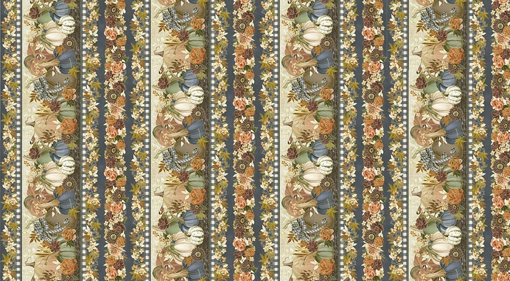 Hello Fall Pumpkin Stripe Denim Blue Gold Metallic Lynnea Washburn Robert Kaufman Cotton Fabric RK-AWHDM-23914-67 | US Fabric Shop