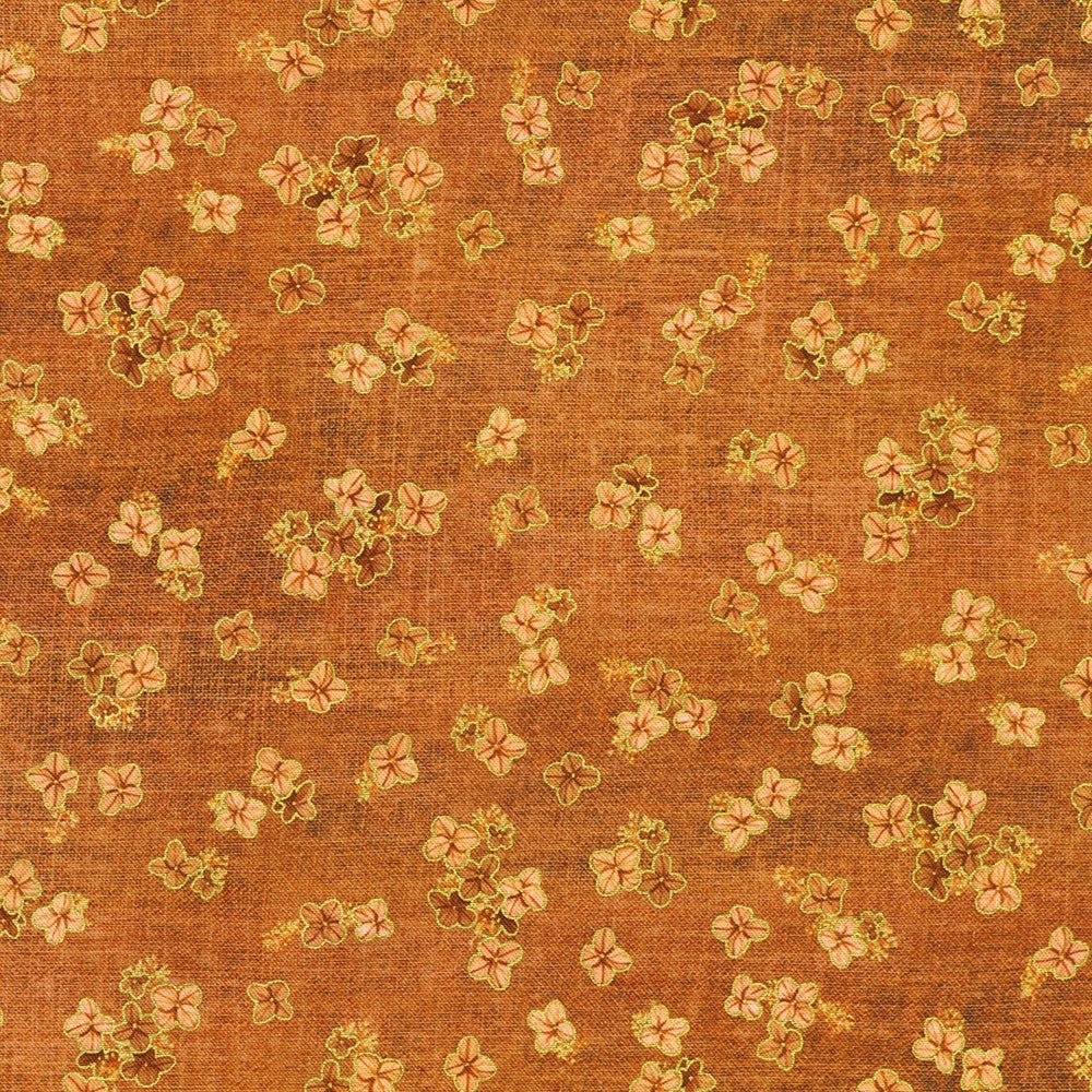 Hello Fall Small Flowers Spice Orange Gold Metallic Lynnea Washburn Robert Kaufman Cotton Fabric RK-AWHDM-23921-163