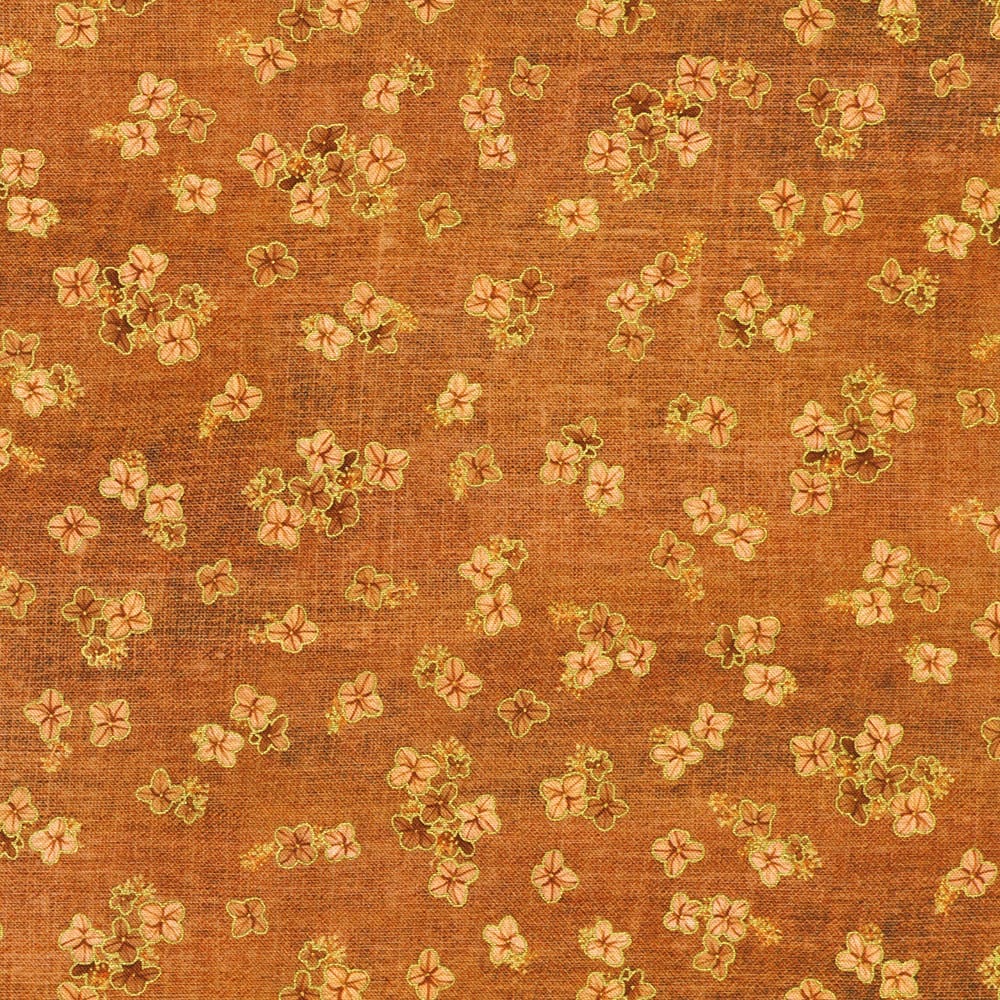 Hello Fall Small Flowers Spice Orange Gold Metallic Lynnea Washburn Robert Kaufman Cotton Fabric RK-AWHDM-23921-163 | US Fabric Shop