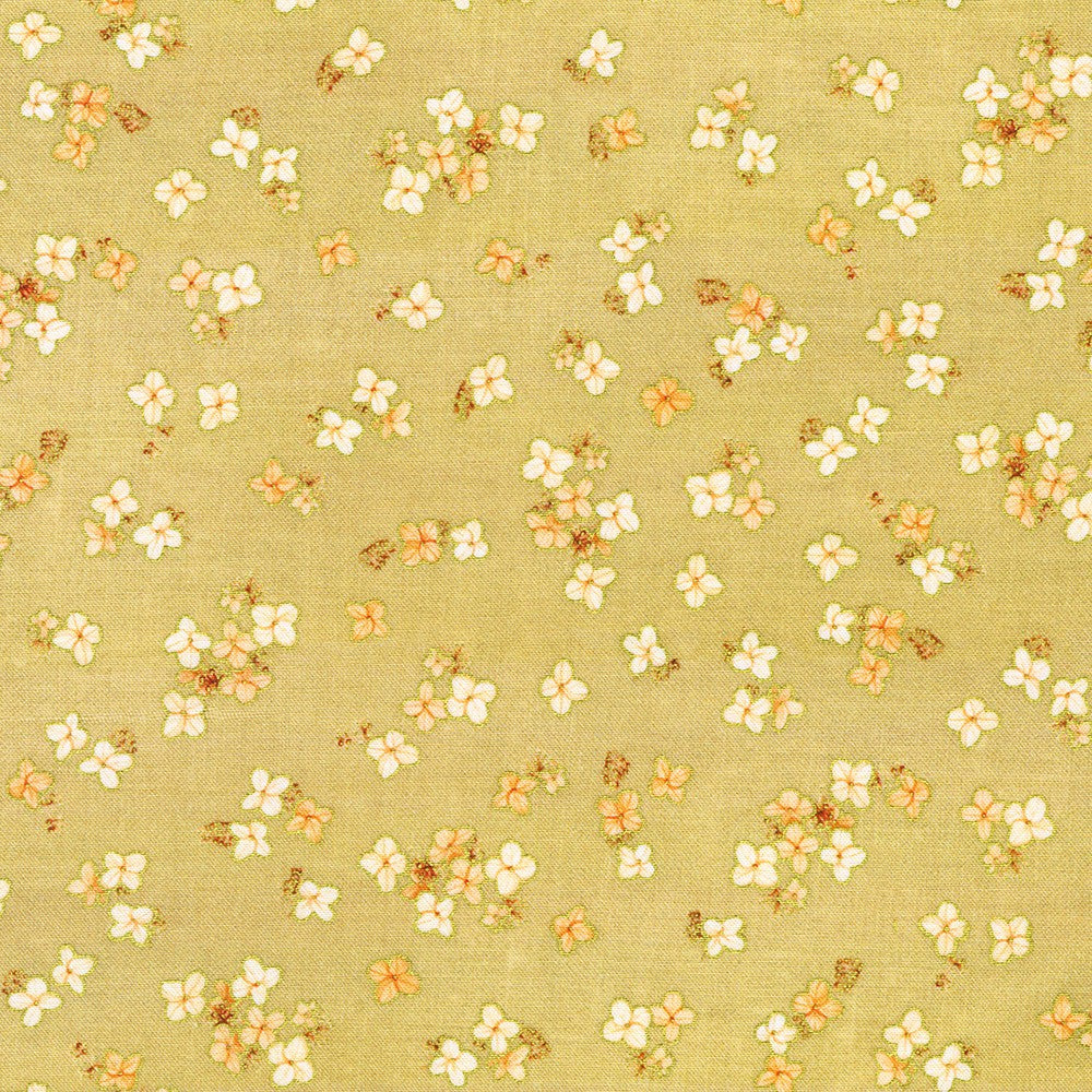 Hello Fall Small Flowers Straw Beige Gold Metallic Lynnea Washburn Robert Kaufman Cotton Fabric RK-AWHDM-23921-161