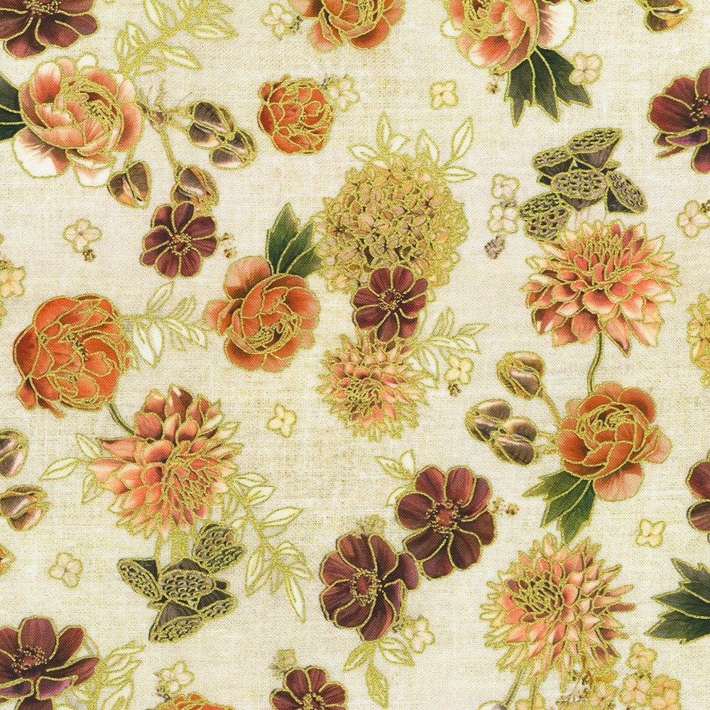 Hello Fall Tossed Florals Linen Beige Lynnea Washburn Robert Kaufman Cotton RK-AWHDM-23918-156