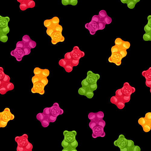 Herban Sprawl Gummy Bears Black Blank Quilting Cotton Fabric
