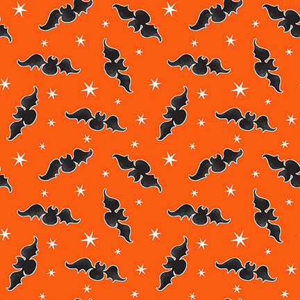 Here We Glow Halloween Tossed Bats Orange Delphine Cubitt Henry Glass Cotton Fabric HG-9537G-39-Orange