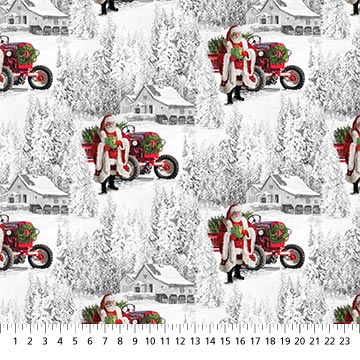 Here Comes Santa Santa Scenic Tractor Farmhouse White Jason Kirk Northcott Cotton Fabric