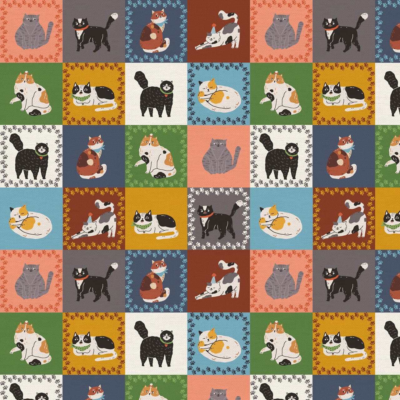 Here Kitty, Kitty Cat Squares Multi Paintbrush Studio Cotton Fabric PBS-120-24967 | US Fabric Shop