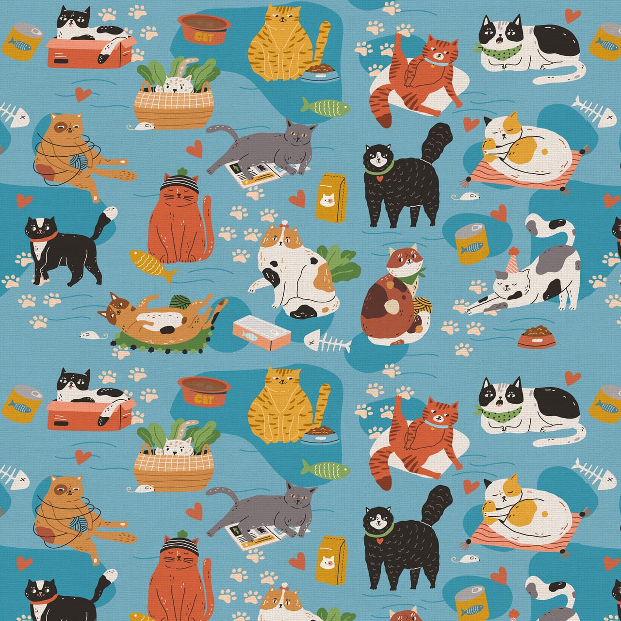 Here Kitty, Kitty Feline Frenzy Blue Paintbrush Studio Cotton Fabric PBS-120-24962 | US Fabric Shop