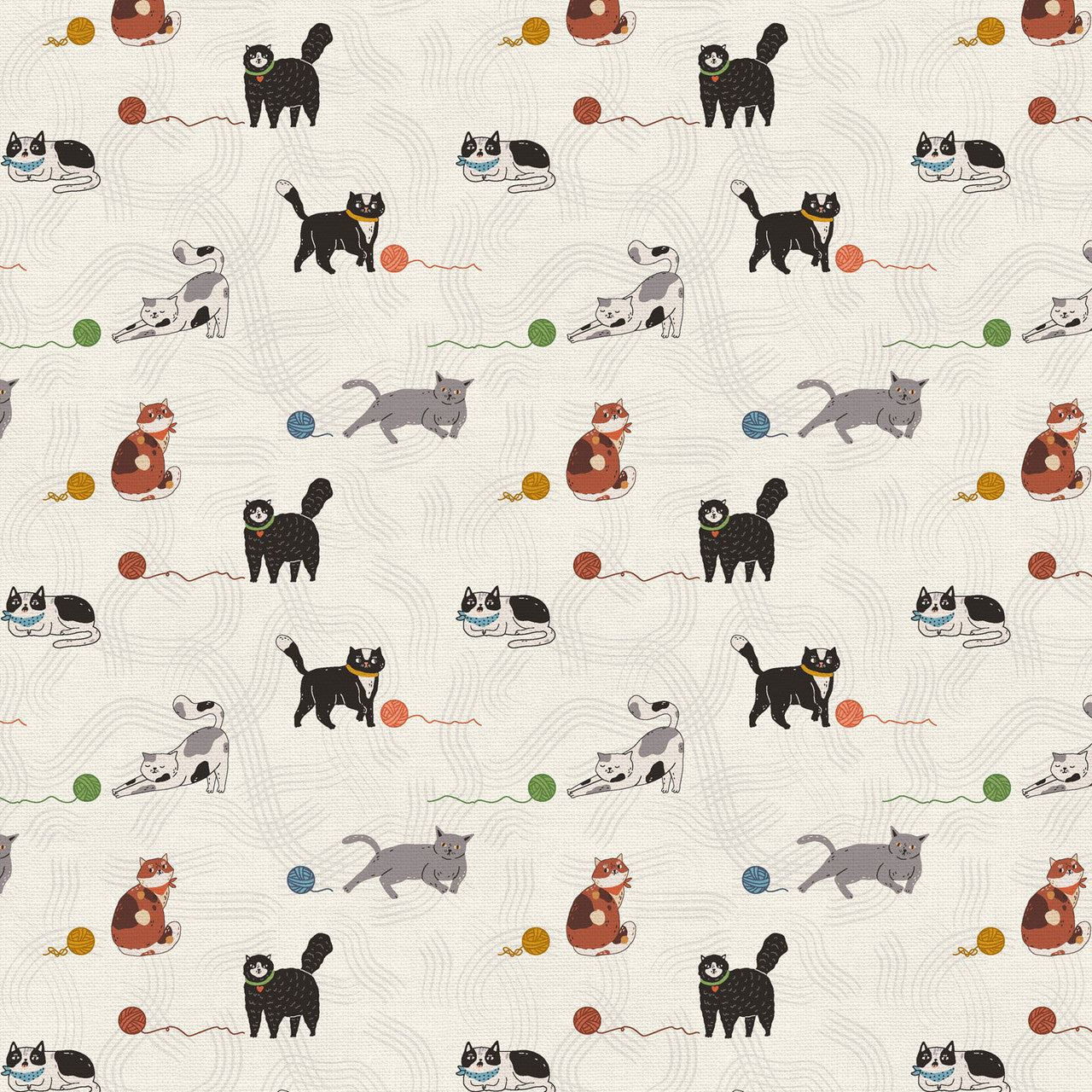 Here Kitty, Kitty Playtime White Cream Paintbrush Studio Cotton Fabric PBS-120-24969