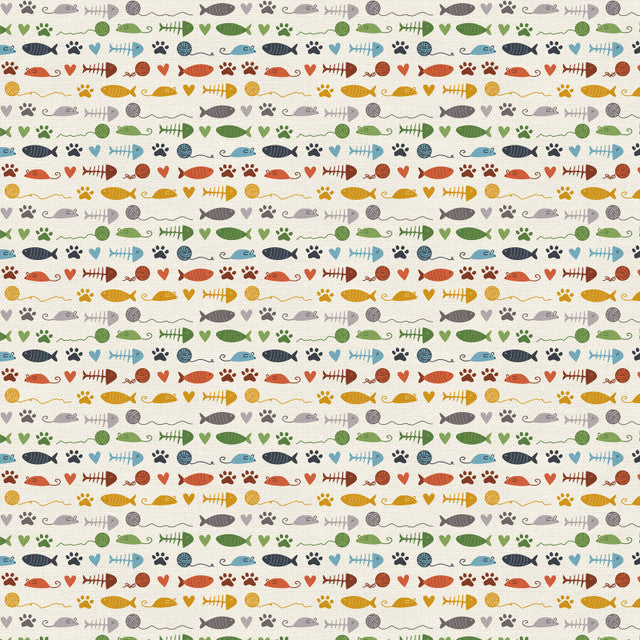 Here Kitty, Kitty Toy Stripe White Cream Paintbrush Studio Cotton Fabric PBS-120-24971