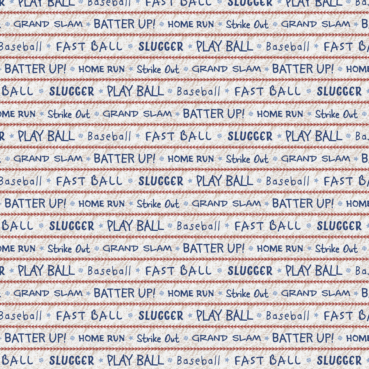 Hey, Batter Batter Play Ball Word Stripe Blue Red Paintbrush Studio Cotton Fabric PBS-120-25385