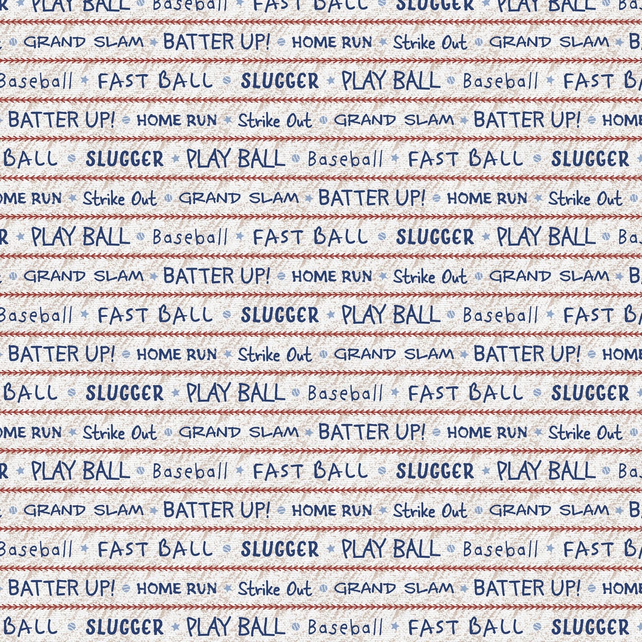 Hey, Batter Batter Play Ball Word Stripe Blue Red Paintbrush Studio Cotton Fabric PBS-120-25385 | US Fabric Shop