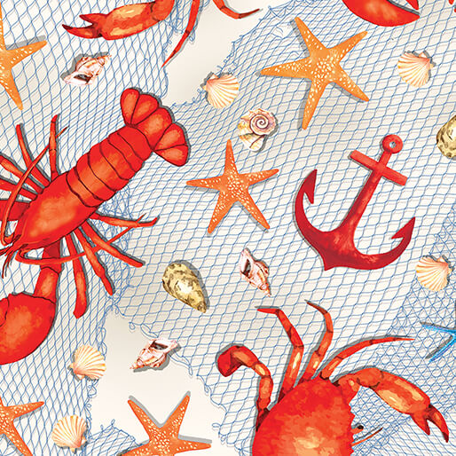 High Tides Seas the Day White Nicole Decamp Benartex Cotton Fabric BE-14769-09