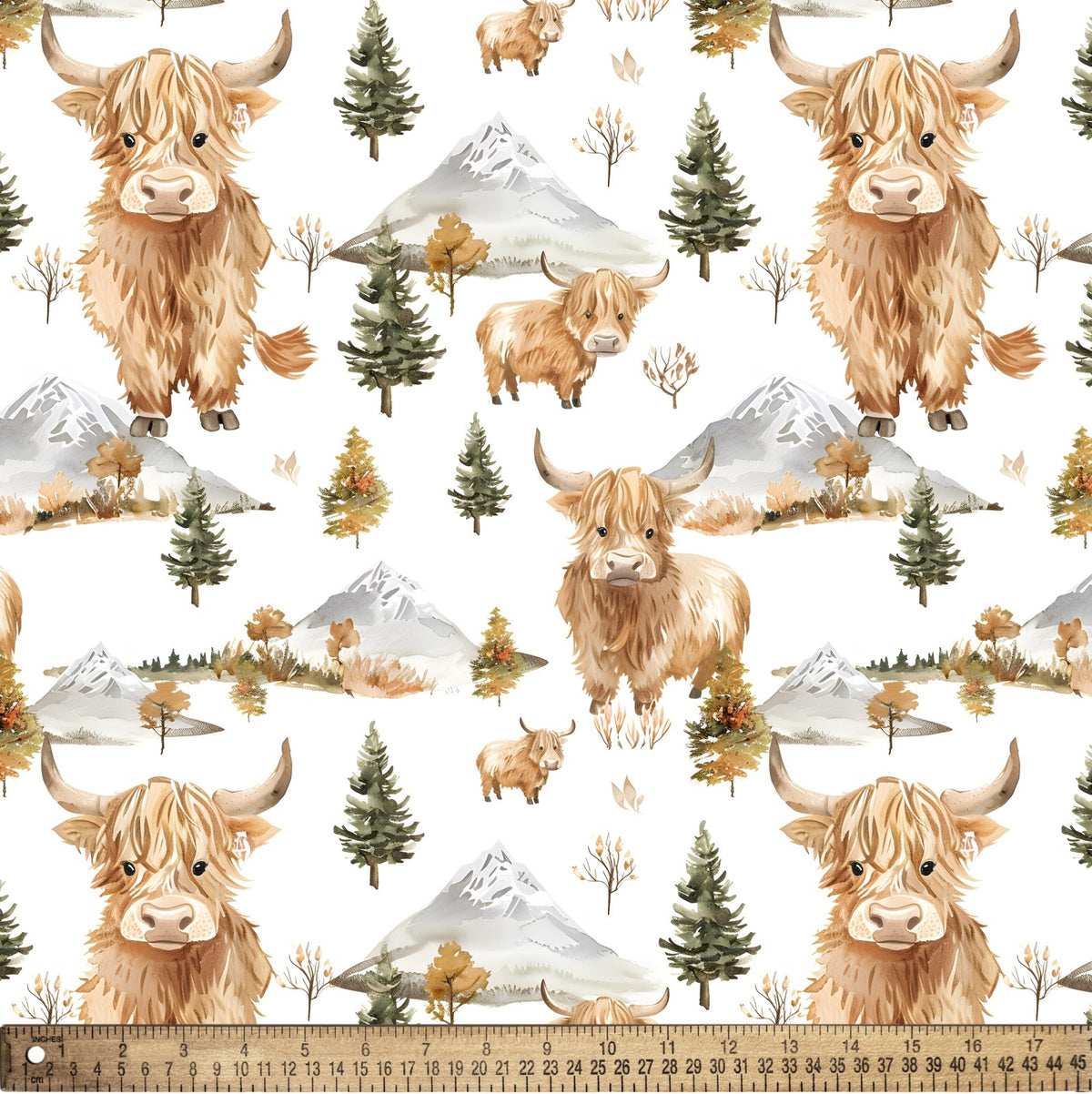 Highland Cow Mountain Allover David Textiles Cotton Fabric DT-DX-6919-5C-1