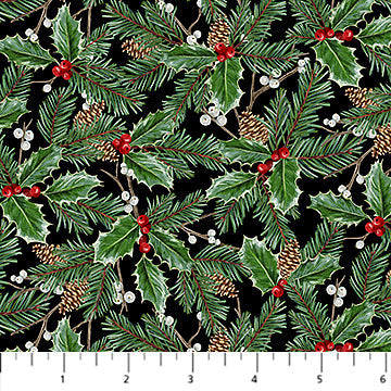 Highland Heart Large Holly Black Multi Jason Kirk Northcott Cotton Fabric NC-DP28050-99