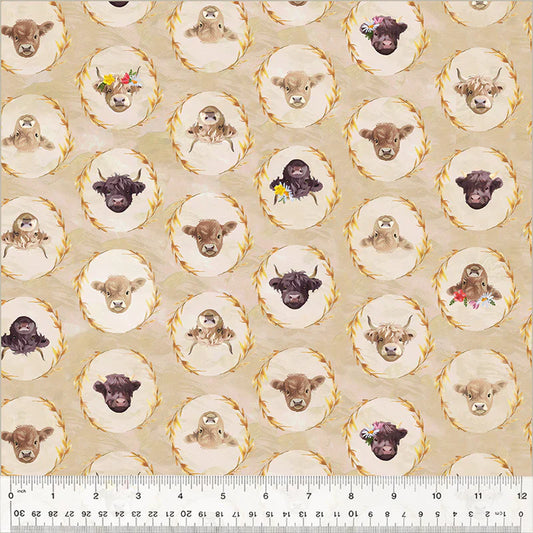 Highland Hooves Pasture Pals Wheat Whistler Studios Windham Fabrics Cotton Fabric WF-54461-3