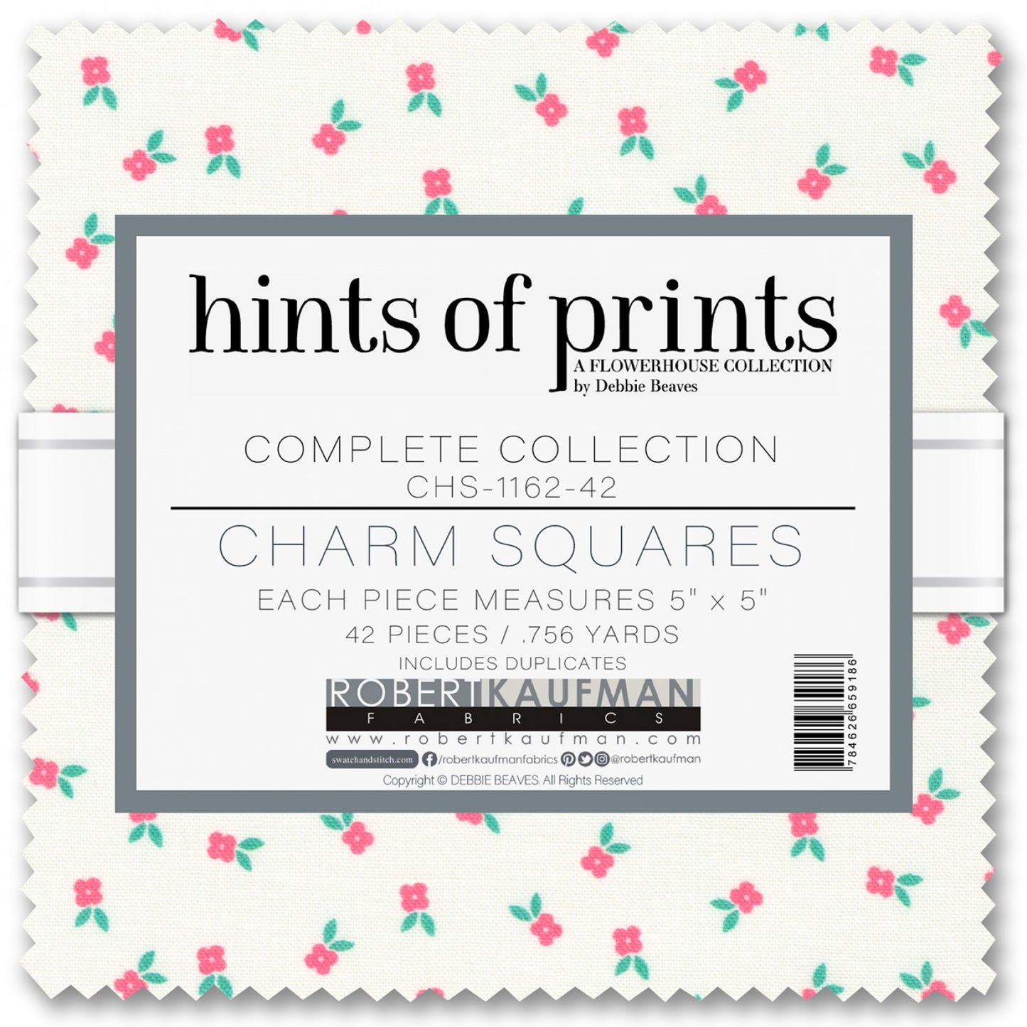Flowerhouse Hints of Prints 5" Squares Debbie Beaves Robert Kaufman Cotton Fabric RK-CHS-1162-42