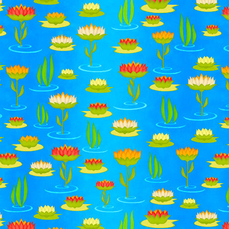 Hip Hop Lotus Blue Dan Morris Quilting Treasures Cotton Fabric