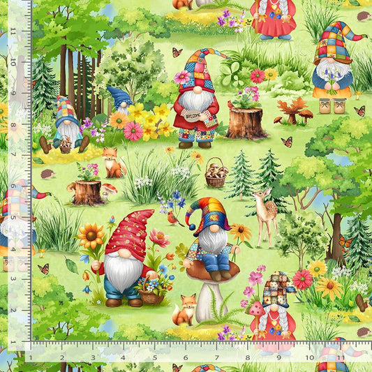 Hippie Gnomes Garden Green Timeless Treasures Cotton Fabric TT-FUN-CD3739-GREEN