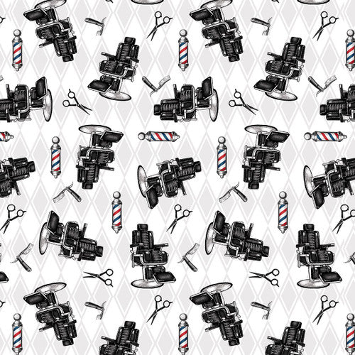 Hipster Barber Chairs White Rodrigo Pontes Blank Quilting Cotton Fabric BQ-3107-01