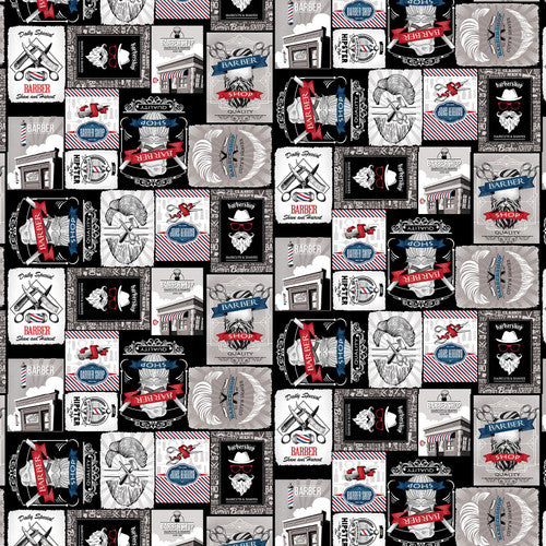 Hipster Barber Patch Grainy Rodrigo Pontes Blank Quilting Cotton Fabric BQ-3110-95