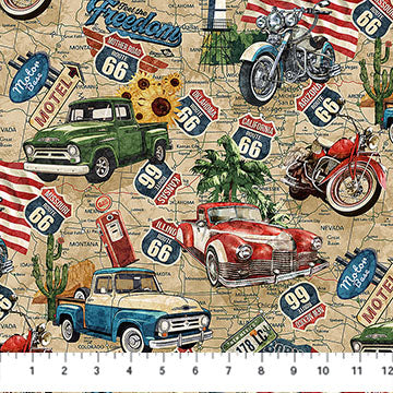 Historic Route 66 Toss Ivory Deborah Edwards and Melanie Samra Northcott Cotton Fabric NC-DP29241-11
