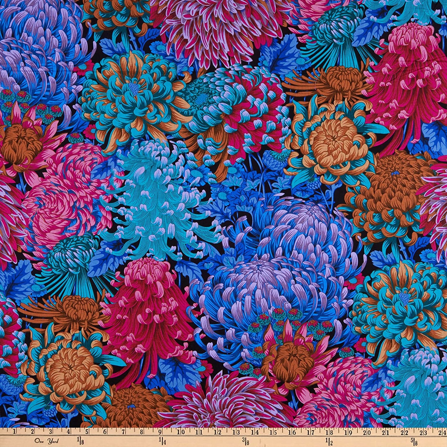 Hokusai's Mums Dark Philip Jacobs Stash Kaffe Fassett Collective Free Spirit Cotton Fabric FS PWPJ107.DARK