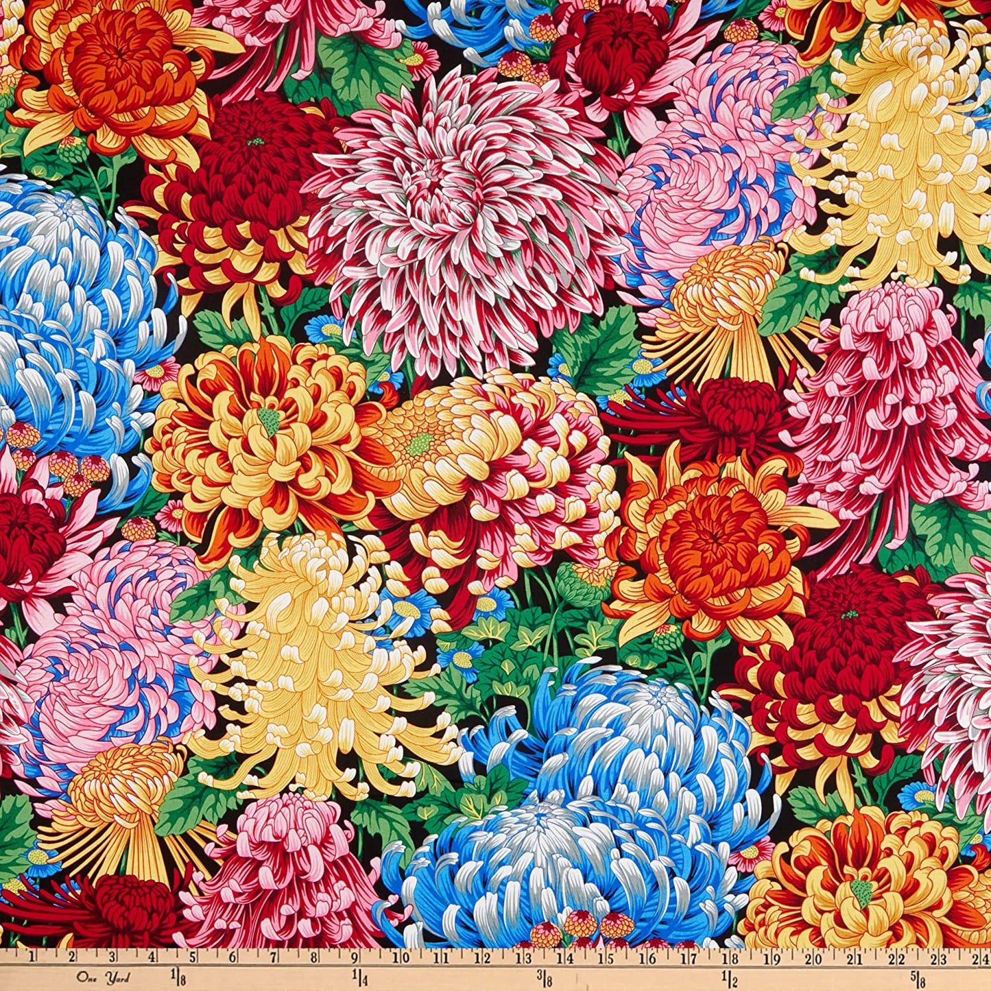 Hokusai's Mums Natural Philip Jacobs Stash Kaffe Fassett Collective Free Spirit Cotton Fabric FS PWPJ107.NATURAL