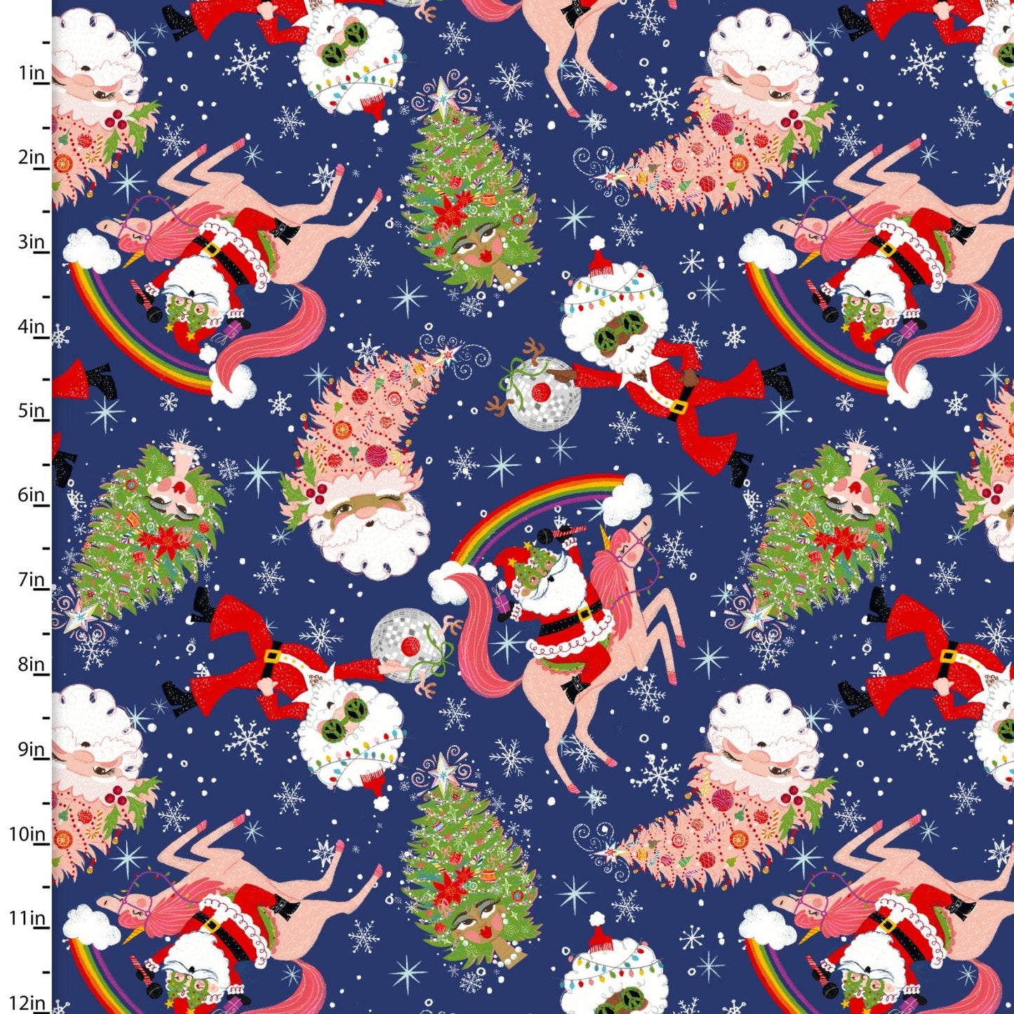 HoliDazzle Festive Deck the Disco Navy Emiko Rainbow 3 Wishes Cotton Fabric 3W-23773-NVY