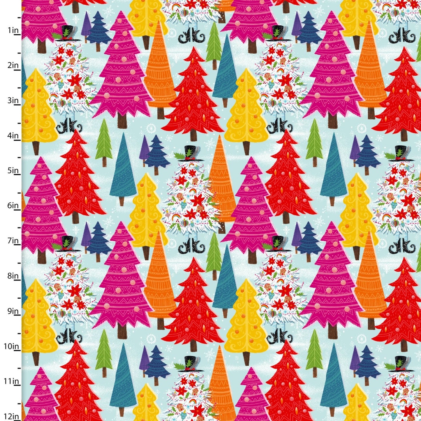 HoliDazzle Festive Festive Trees Blue Emiko Rainbow 3 Wishes Cotton Fabric 3W-23772-BLU