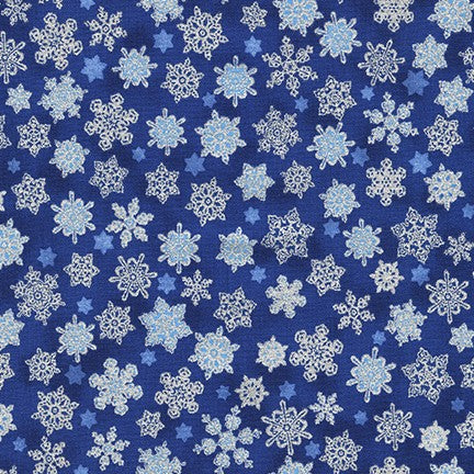Holiday Charms Allover Snowflakes Navy Blue Robert Kaufman Cotton Fabric RK-SRKM-19951-9