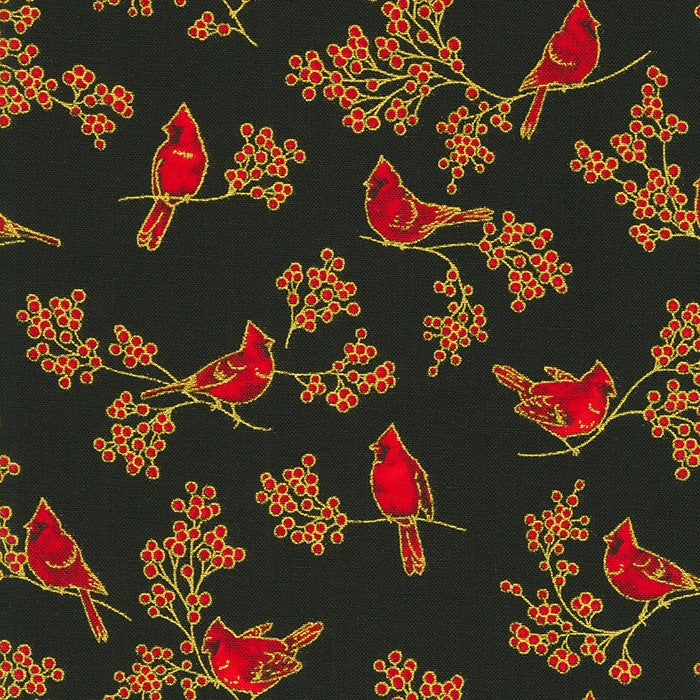 Holiday Charms Birds and Berries Black Robert Kaufman Cotton Fabric RK-SRKM-20967-2