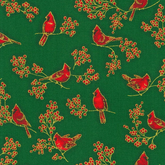 Holiday Charms Birds and Berries Green Robert Kaufman Cotton Fabric RK-SRKM-20967-7