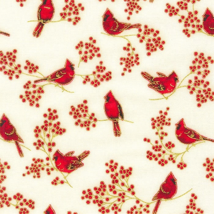 Holiday Charms Birds and Berries Ivory Cream Robert Kaufman Cotton Fabric RK-SRKM-20967-15