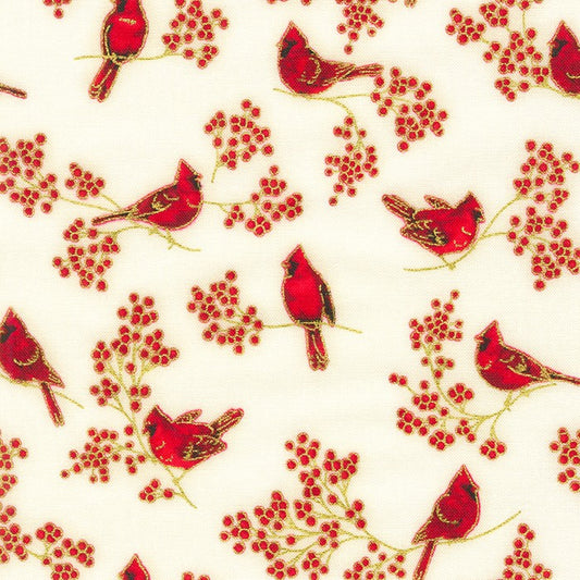 Holiday Charms Birds and Berries Ivory Cream Robert Kaufman Cotton Fabric RK-SRKM-20967-15