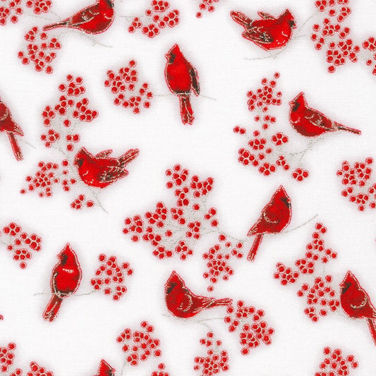 Holiday Charms Birds and Berries Silver Red Robert Kaufman Cotton Fabric RK-SRKM-20967-186