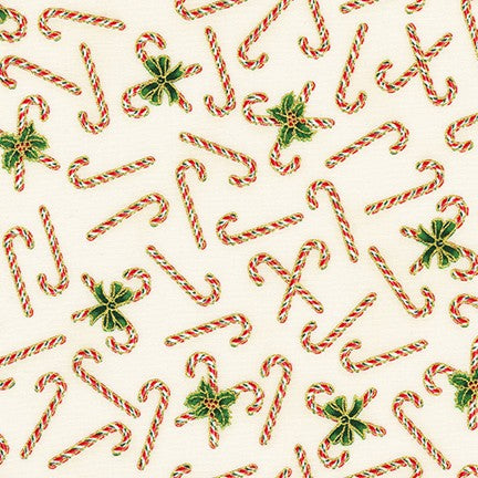 Holiday Charms Tossed Candy Canes Ivory Cream Robert Kaufman Cotton Fabric RK-SRKM-19949-15