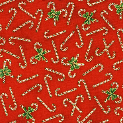 Holiday Charms Tossed Candy Canes Red Robert Kaufman Cotton FabricRK-SRKM-19949-3