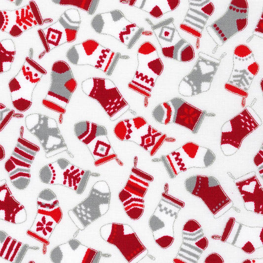 Holiday Charms Tossed Christmas Socks Silver Robert Kaufman Cotton Fabric RK-SRKM-21621-186