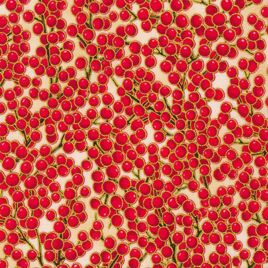 Holiday Flourish Snow Flower Berry Branches Cream Robert Kaufman Cotton Fabric RK-SRKM-21604-84
