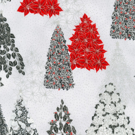 Holiday Flourish Snow Flower Christmas Trees Silver Robert Kaufman Cotton Fabric RK-SRKM-21598-186