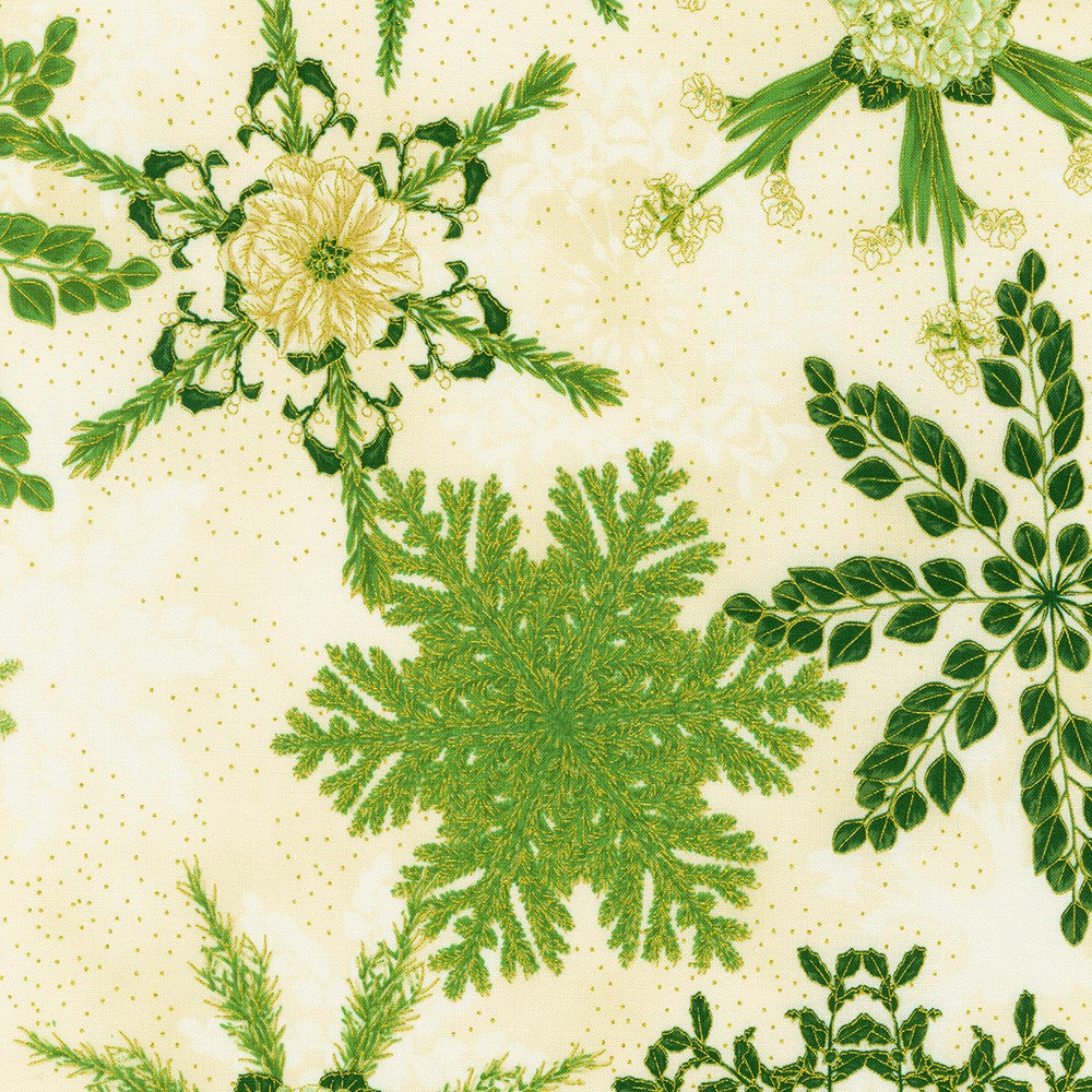 Holiday Flourish Snow Flower Snowflakes Christmas Foliage Off White Robert Kaufman Cotton Fabric RK-SRKM-21596-277