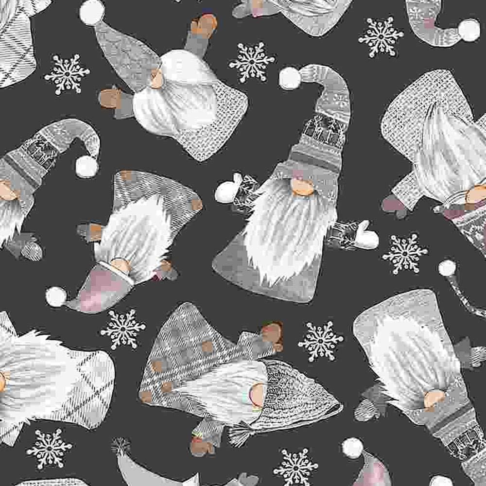 Holiday Gnomes Tossed Black Timeless Treasures Cotton Fabric TT-C8207