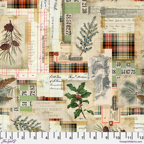 Holiday Past Woodland Collage Multi Tim Holtz Eclectic Elements Free Spirit Cotton Fabric  FS-PWTH197.MULTI